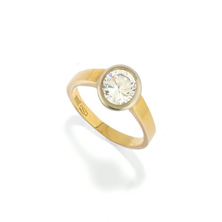 Anello con diamante in oro bicolore 18k