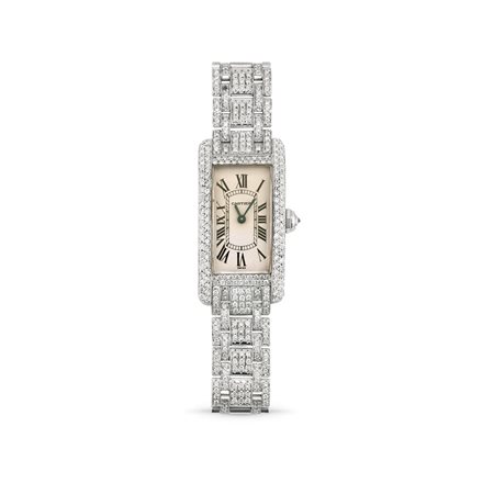 Cartier - Orologio Tank Americaine con diamanti in oro bianco 18k