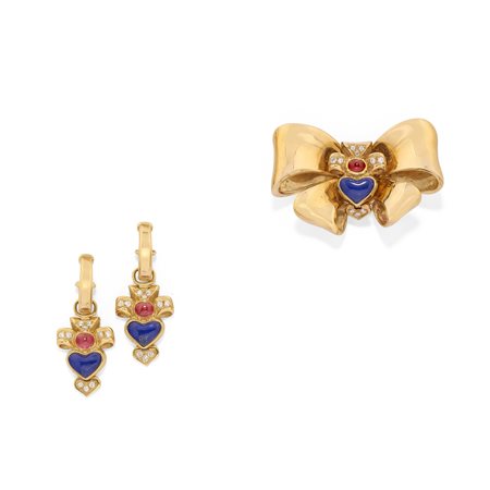 Demi parure con rubini e lapislazzuli in oro giallo 18k