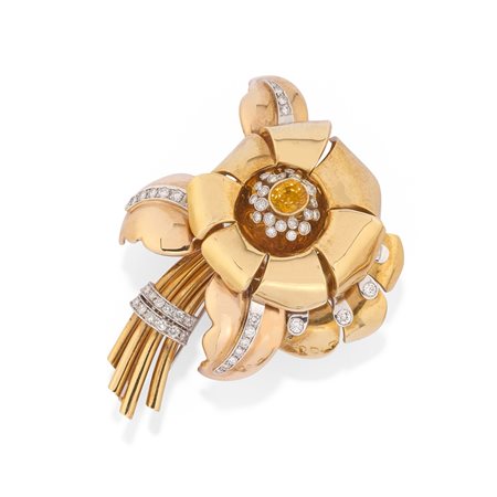 Spilla a fiore  in oro giallo e rosso 18k