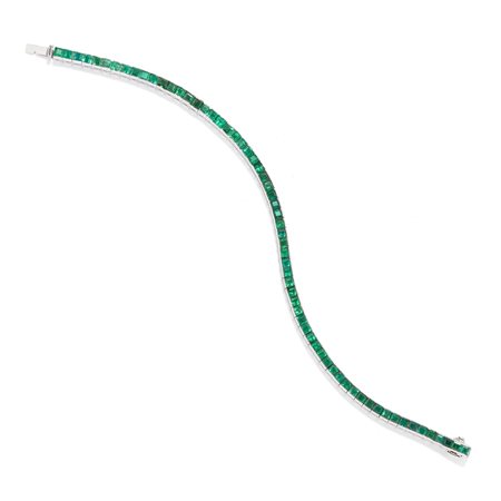 Bracciale tennis con smeraldi in oro bianco 18k