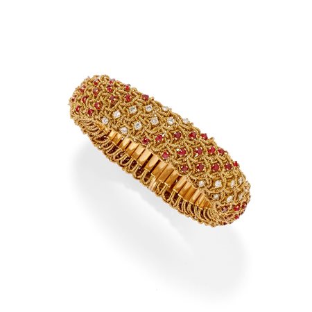 Boucheron - Bracciale con rubini e diamanti in oro giallo 18k