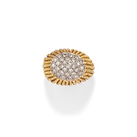 Anello con diamanti in oro bicolore 18k