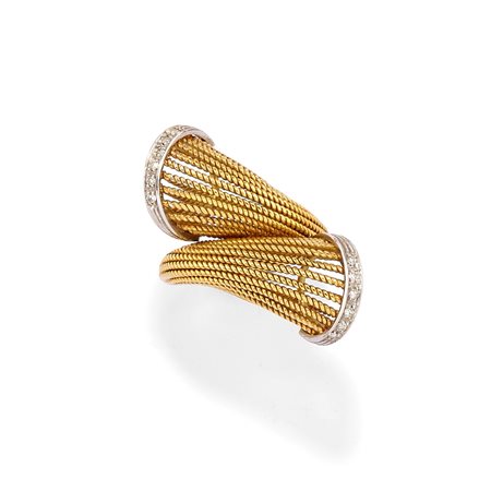 Anello con diamanti  in oro bicolore 18k