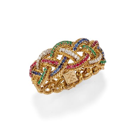 Boucheron - Bracciale con pietre di colore e diamanti in oro giallo 18k