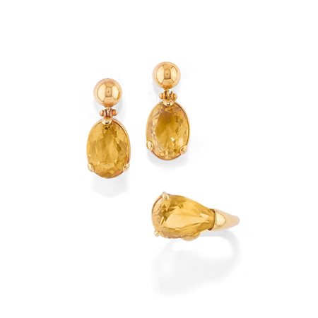 Demi parure con quarzi in oro giallo 18k