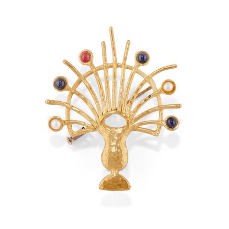 Spilla vaso stilizzato in oro giallo 18k