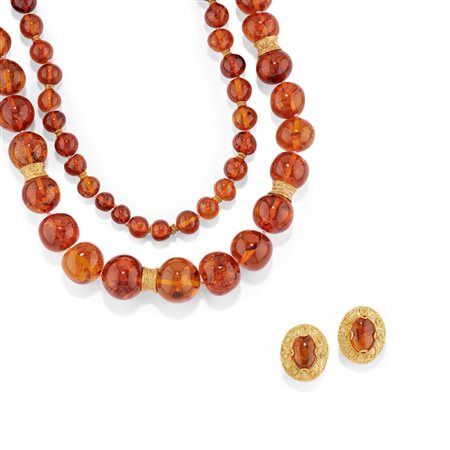 Demi parure in ambra in oro giallo 18k