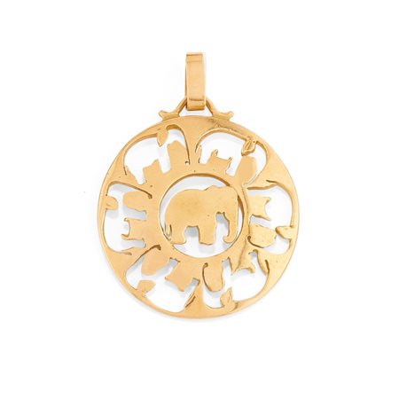 Pendente con elefanti in oro giallo 18k