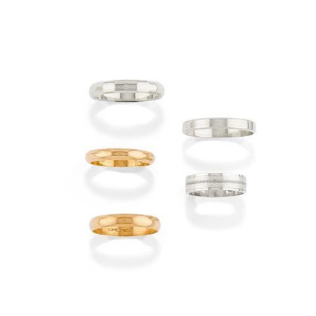 Cinque fedine in oro bicolore 18k