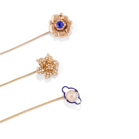 Tre spille da cravatta in oro giallo bassa caratura