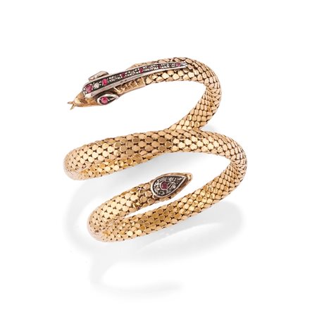 Bracciale a serpente in oro giallo 18k e argento