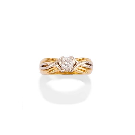 Anello con diamante in oro bicolore 18k