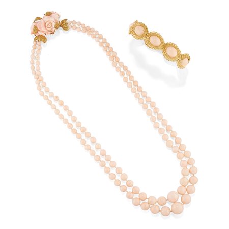 Lotto di gioielli in corallo in oro giallo 18k