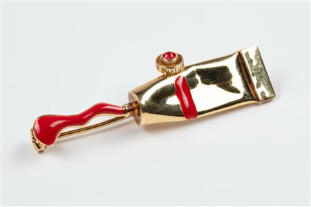 Fernandez Arman - Spilla-pendente tubetto in oro giallo 18k