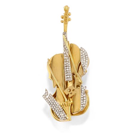 Fernandez Arman - Spilla-pendente violino sezionato con diamanti in oro giallo 18k