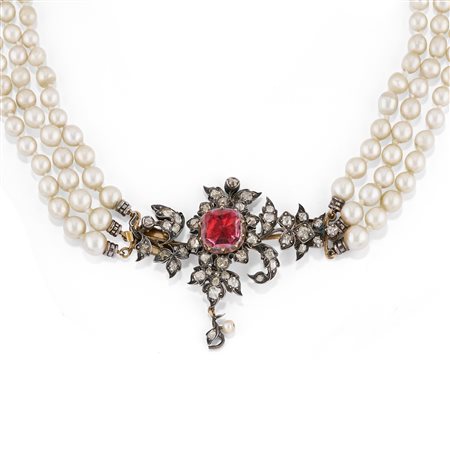 Collana di perle in argento e oro giallo 18k