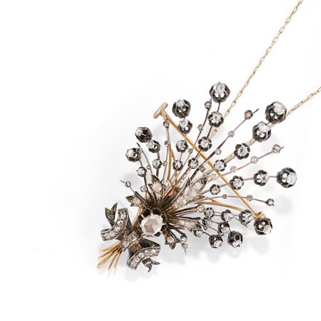 Spilla con diamanti in argento e oro giallo 18k