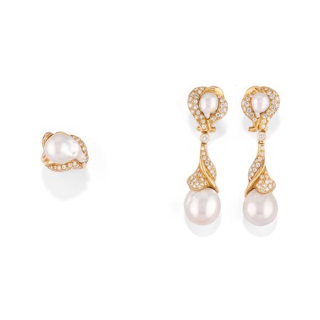 Demi parure con perle in oro giallo 18k