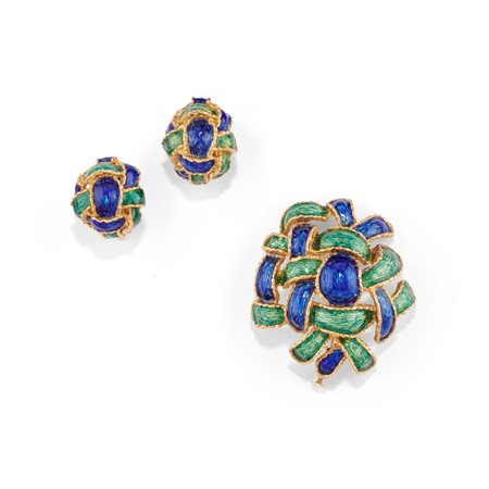 Demi parure con smalti in oro giallo 18k