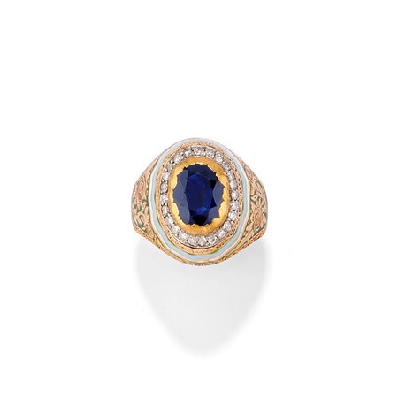 Cazzaniga - Anello con zaffiro in oro bicolore 18k