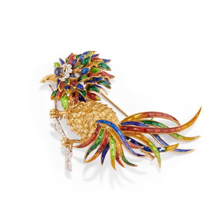 Spilla uccello in oro bicolore 18k