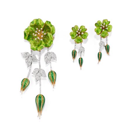 Demi parure con fiori in oro bicolore 18k