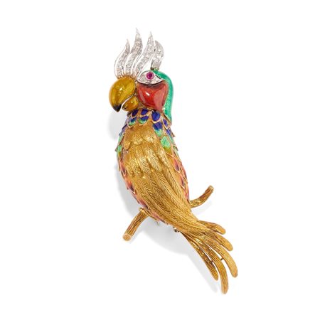 Spilla pappagallo in oro bicolore 18k