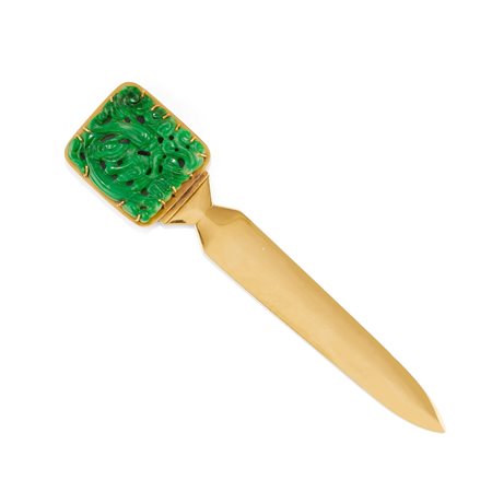 Bulgari - Tagliacarte con giadeite in oro giallo 18k