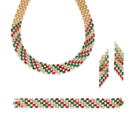 Parure con pietre di colore in oro giallo 18k