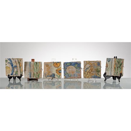 MANIFATTURA DI CALTAGIRONE DEL XVII SECOLO, Sei mattonelle