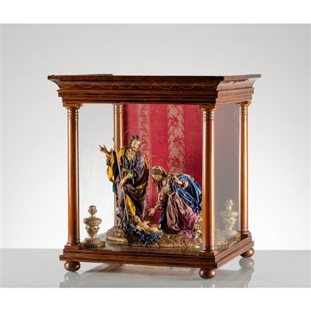 MANIFATTURA SICILIANA DEL XIX SECOLO, Presepe entro teca