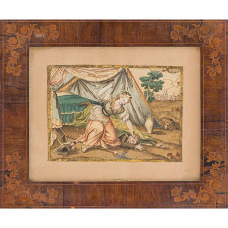 SCUOLA SICILIANA DEL XVIII SECOLO, Pittura su stoffa di seta