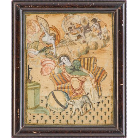 SCUOLA SICILIANA DEL XVIII SECOLO, Pittura su stoffa di seta