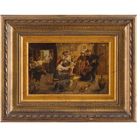 EUGENIO ZAMPIGHI, Scena di interno, Olio su tavola