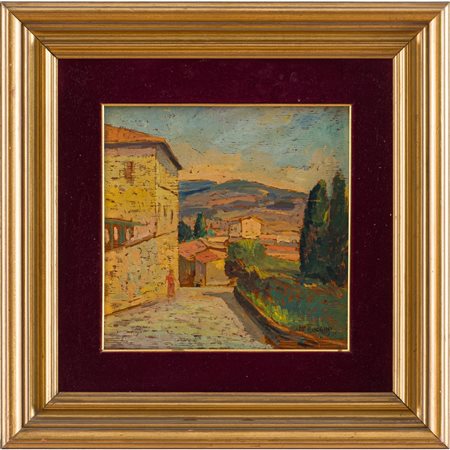 MARIO PUCCINI, Paesaggio, Olio su tavola