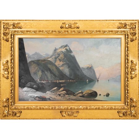 SCUOLA DEL NORD EUROPA DEL XIX SECOLO, Fiordo, Olio su tela