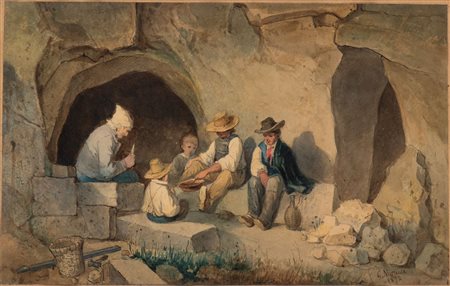 Giuseppe Moricci (Firenze, 1806 - Firenze, 1879) 
Scena con pranzo in campagna 1872
 