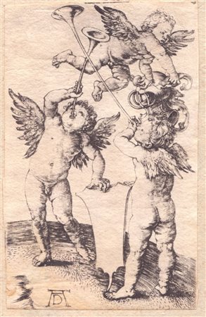Albrecht Durer (1471 - 1528) 
Tre putti con trombe, scudo ed elmo 
 