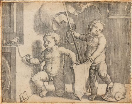 Lucas van Leyden (c. 1494 - 1533) 
Due putti che sorreggono uno scudo 
 