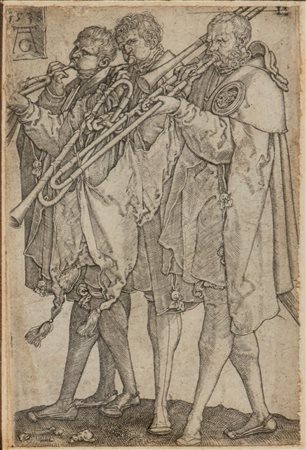 Heinrich Aldegrever (1502 - 1561) 
Tre musicisti che suonano il trombone 
 