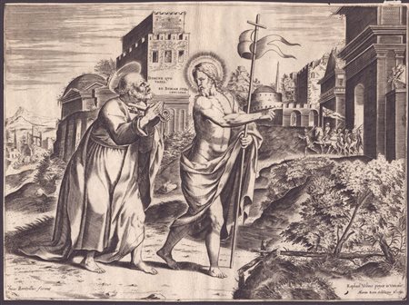 Martin Rota (Sebenico, 1520 - Vienna, 1583) 
San Pietro incontra Cristo sulla via di Roma (Domine  Quo Vadis), da Raffaello 1578
 