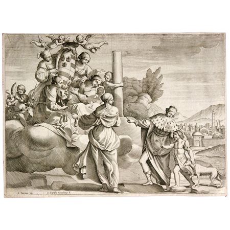 Giovanni Battista Coriolano (1579 - 1649) 
Allegoria del Diritto, con scorcio di Bologna sullo sfondo, da Alessandro Tiarini 
 