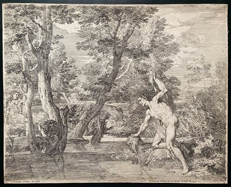 Franciscus de Neve (1606 - 1687) 
Paesaggio con Narciso che si specchia nell’acqua. 
 