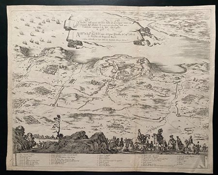 Stefano della Bella (Firenze, 1610 - 1664) 
Disegno dell'attacco del forte posto di Longone... 
 