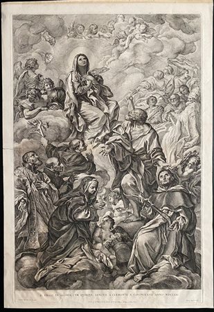 Pietro Aquila (1630 - 1692) 
B. Virgo in gloria cum quinque sanctis a Clemente X canonizatis anno MDCLXXI, da Carlo Maratti 
 