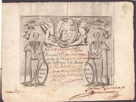  
Foglio volante per una messa in suffragio nella basilica di ant’Ambrogio a Milano anonimo incisore del XVII secolo
 