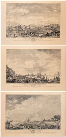 Charles Nicolas Cochin - Jacques Philippe Le Bas (1707-1783) (1715 - 1790) ,  
L'entrée du port de Marseille  | Le port de Rochefort | Vue de la Ville et du Port de Bordeaux | Le Port de Cette en Languedoc 
 