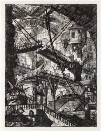Giovanni Battista Piranesi (Mogliano Veneto, 1720 - Venezia, 1778) Carceri, tav. VII: Un interno immenso con un ponte levatoio  