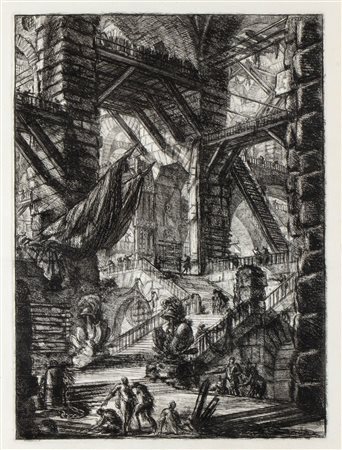 Giovanni Battista Piranesi (Mogliano Veneto, 1720 - Venezia, 1778) Carceri, tav. VIII: Un interno immenso con trofei.  